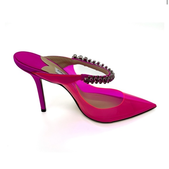 Jimmy Choo Bing 100 PVC Mules w/crystals (fits like a 36-36.5) Barbie pink *Auth - Picture 4 of 7